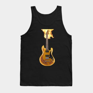 A Futuristic Yellow Guitar With Flames Developing Around The Neck Tank Top